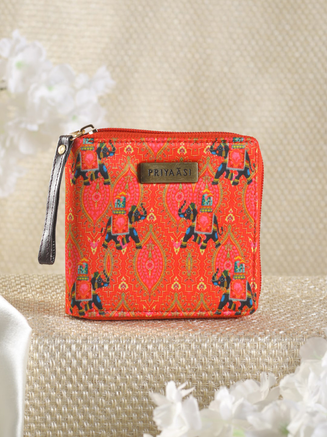 Priyaasi Women Red & Navy Blue Printed Zip Around Wallet with SIM Card Holder