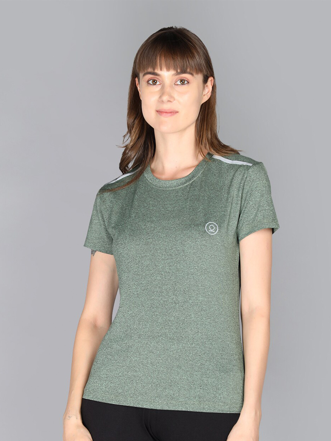 CHKOKKO Women Olive Green Dri-FIT T-shirt