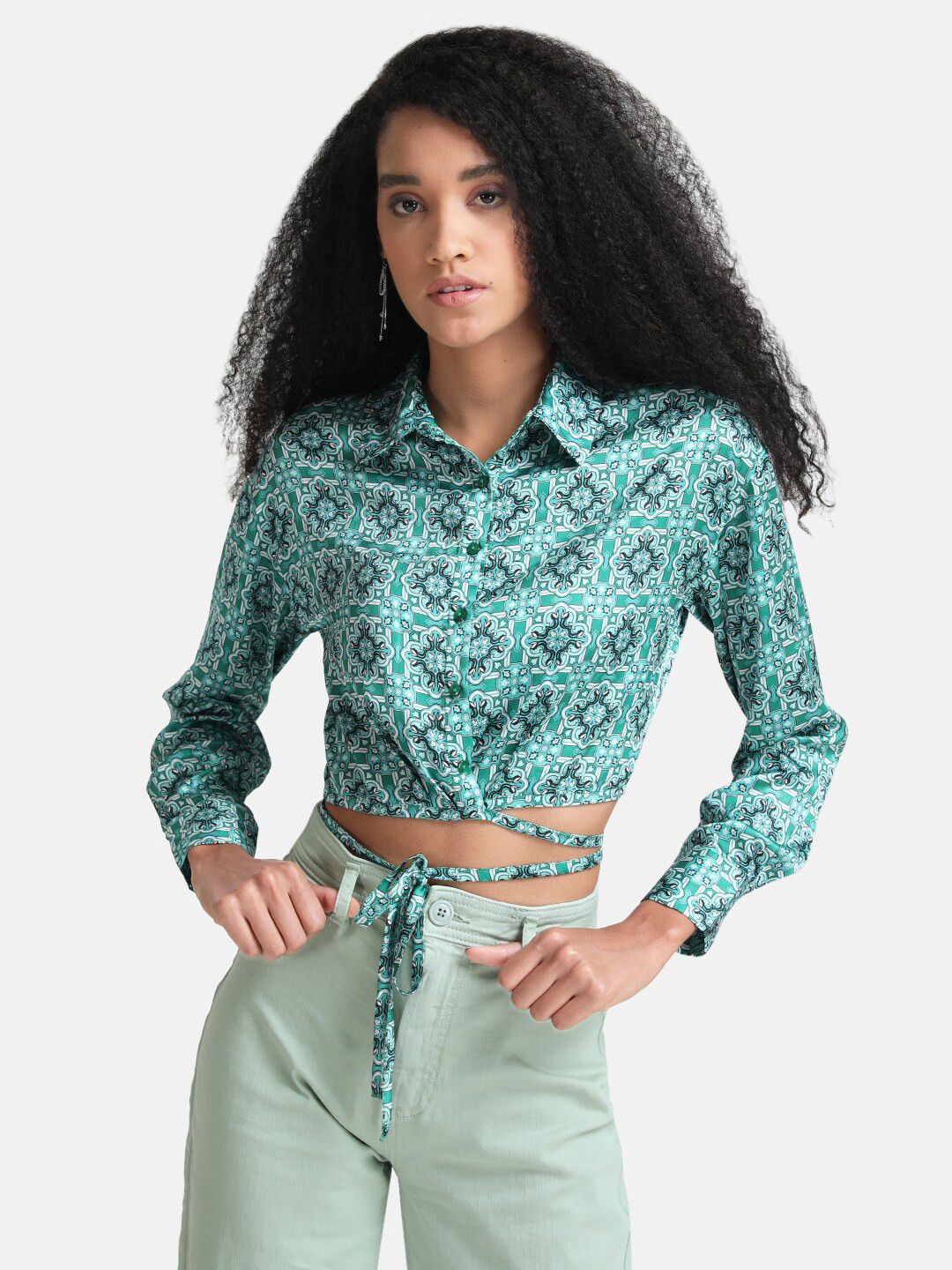 Kazo Tie Knot Ethnic Motifs Polyester Long Sleeves Shirt