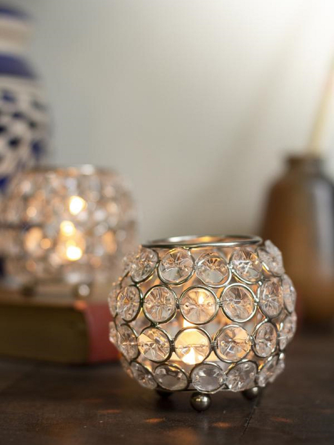 Fashion Bizz Gold-Toned Stone Studded T Light Candle Holder