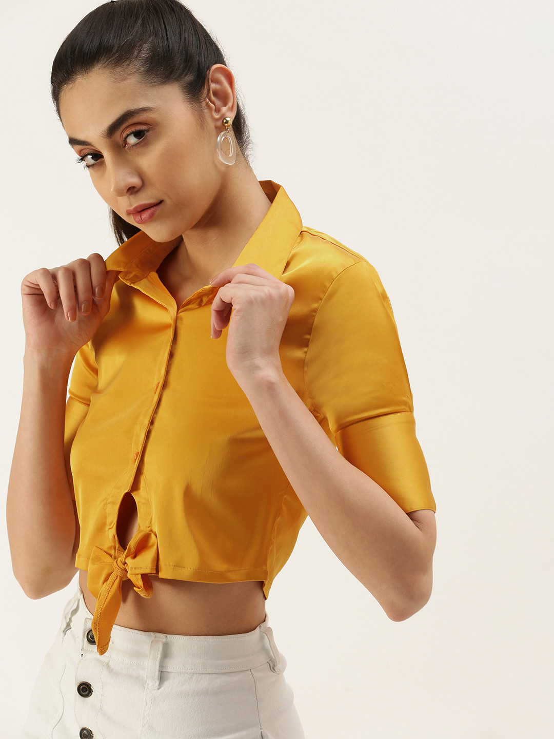 FOREVER 21 Women Casual Knot Crop Shirt