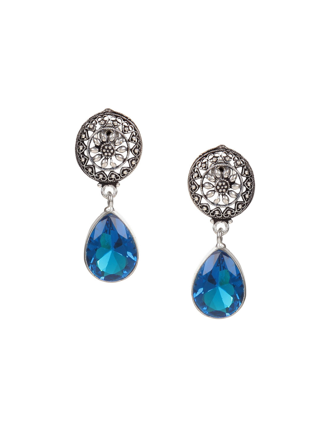Bamboo Tree Jewels Silver-Toned Diamond Shaped Silver-Plated Drop Earrings