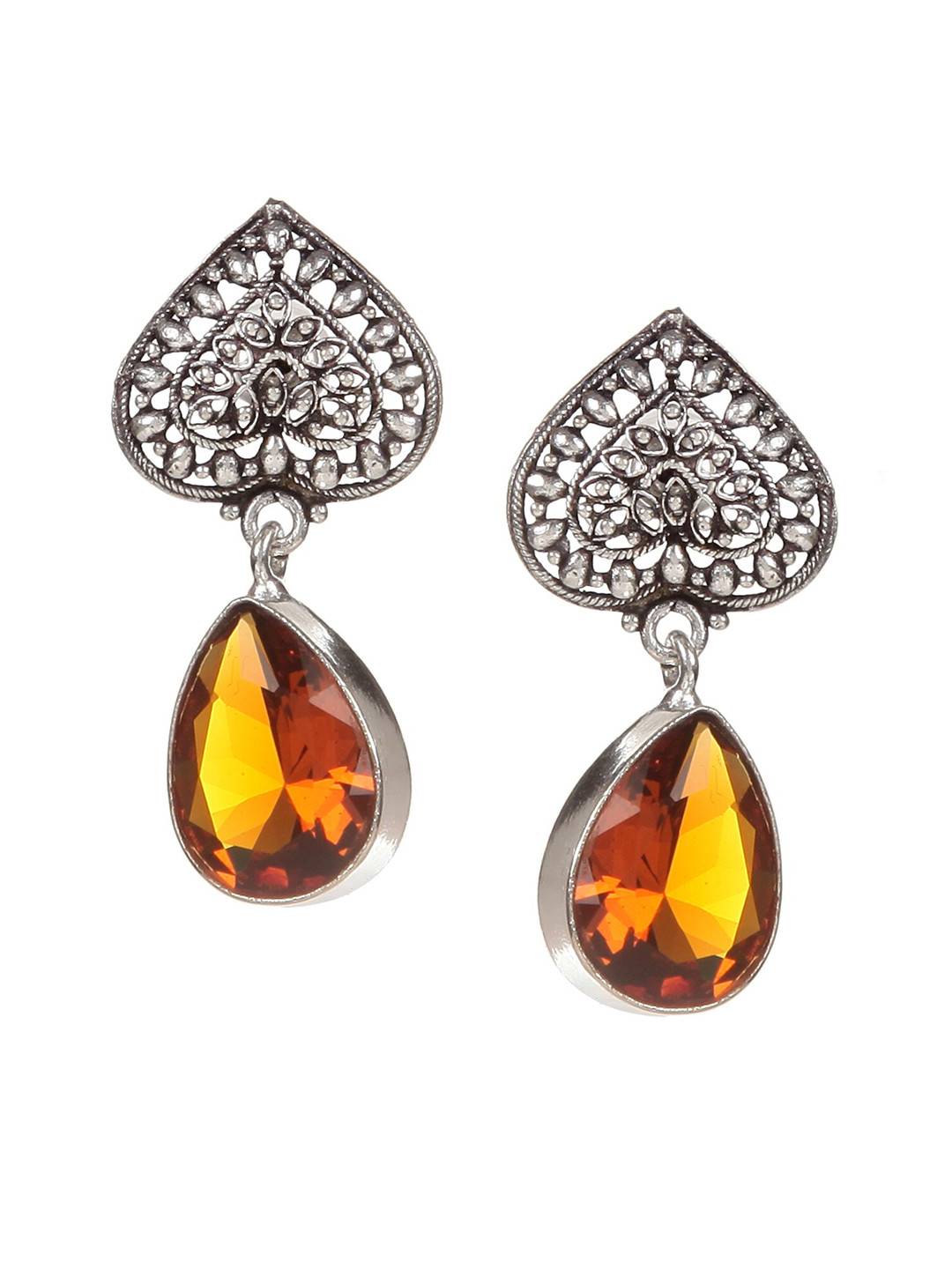 Bamboo Tree Jewels Women Silver-Toned & Yellow Diamond Shaped Drop Earrings