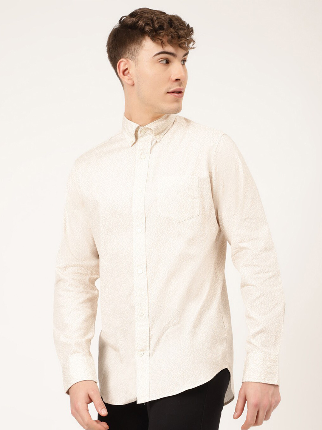 GANT Men Beige Classic Micro Ditsy Printed Cotton Casual Shirt