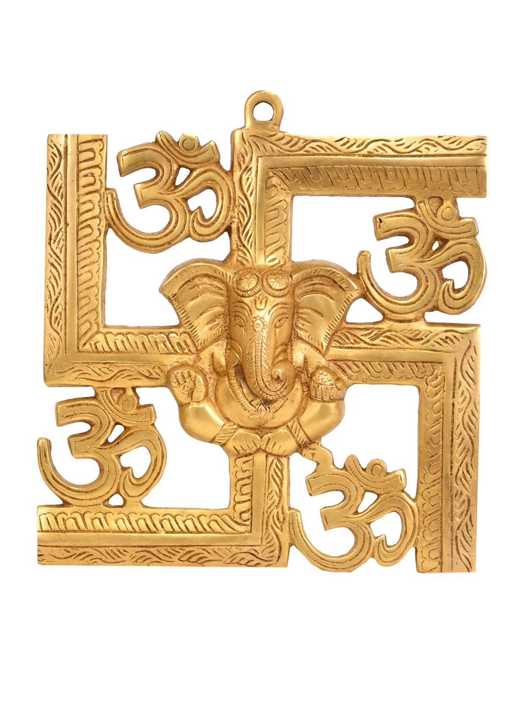 Exotic India Om Wall Hanging, With Central Ganesh Motif Brass Spiritual Wall Decor-8.7In