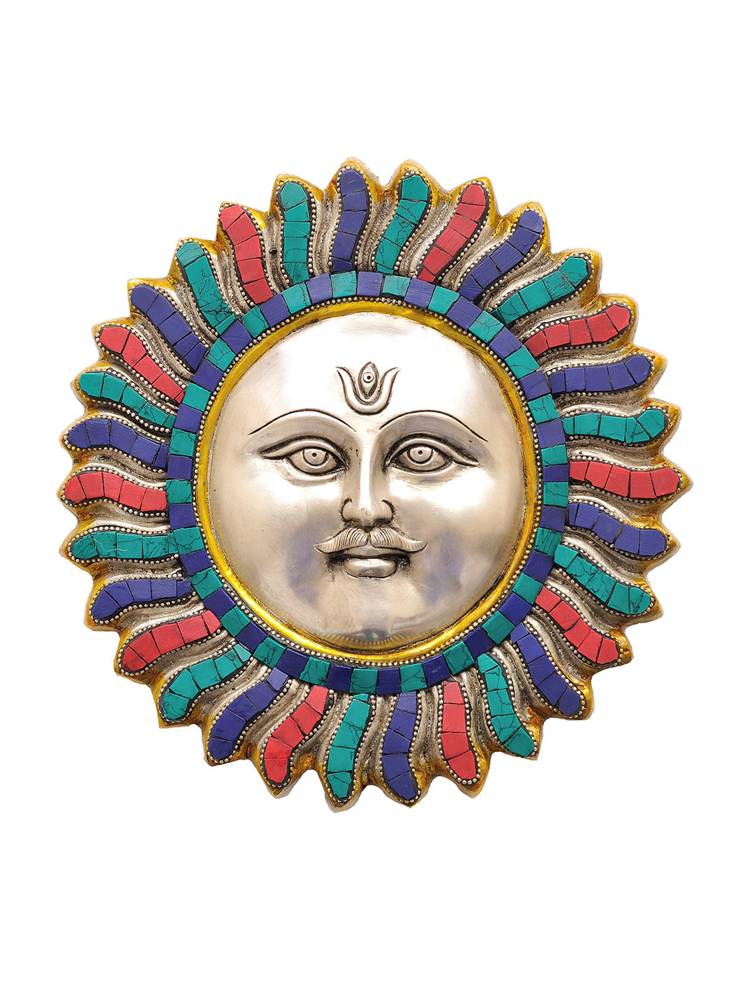 Exotic India Lord Surya Brass Matte Hanging Hall Spiritual Wall Decor-9In