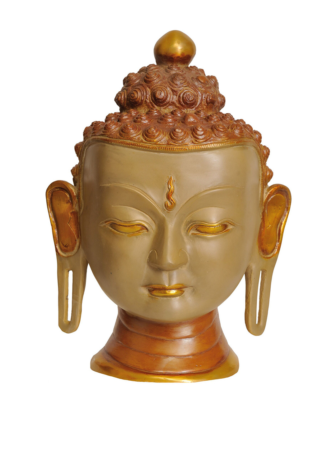 Exotic India Lord Buddha Wall Hanging Mask Brass Matte Spiritual Wall Decor-12In
