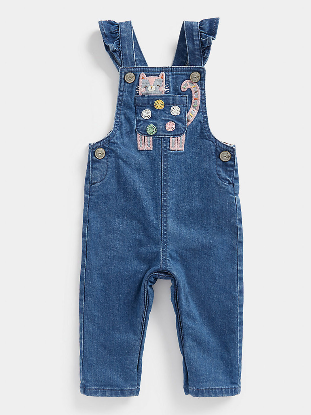 mothercare Girls Embroidered Denim Dungaree