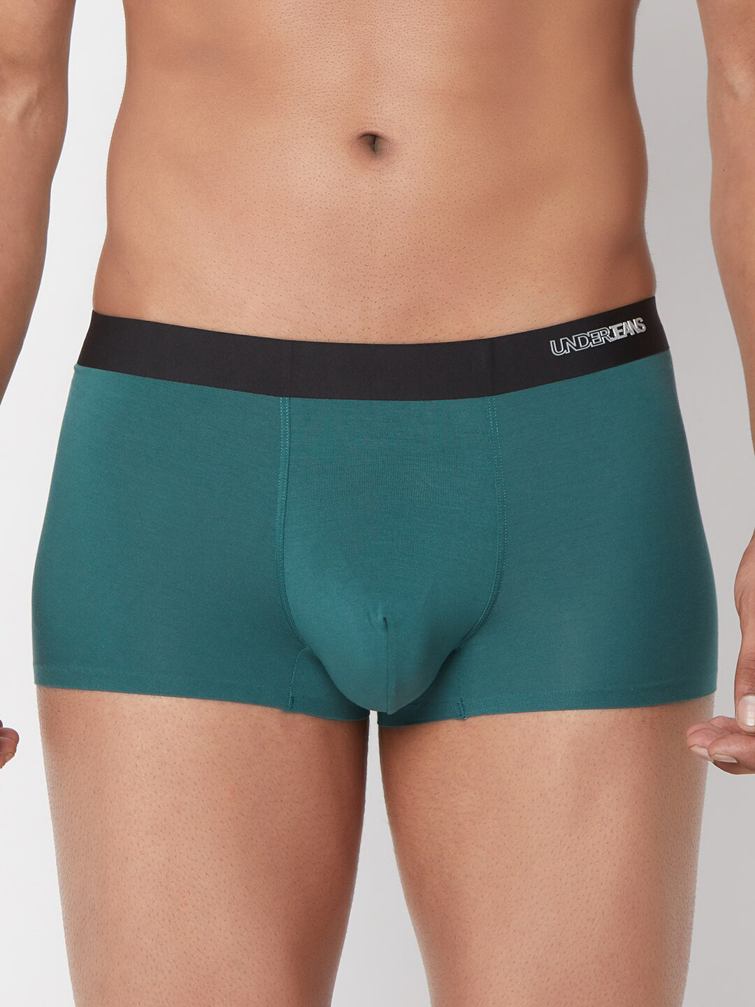 UnderJeans by Spykar Men Bottle Green Solid Super Premium Bonded Elastic Trunk