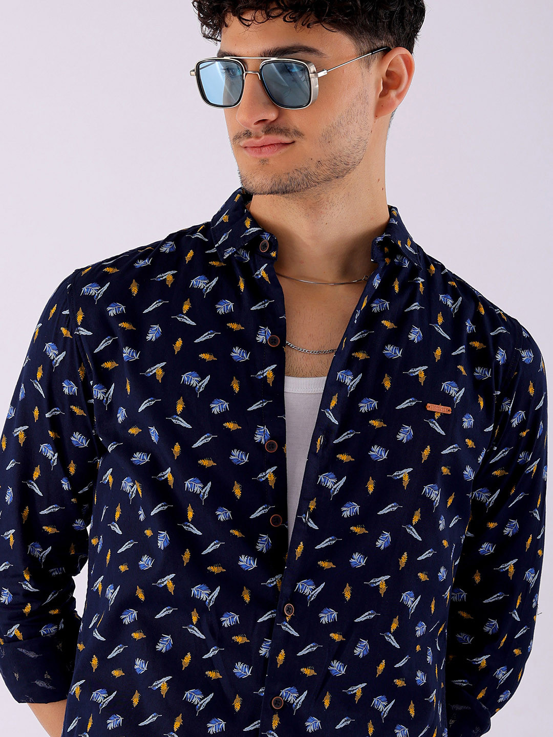 The Indian Garage Co Men Navy Blue Abstract Printed Casual Shirt