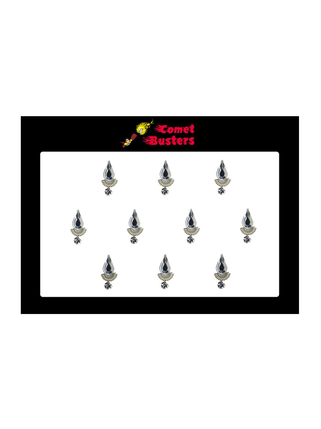 Comet Busters 10 Pcs Silver-Toned Reusable Stone-Studded Bindi