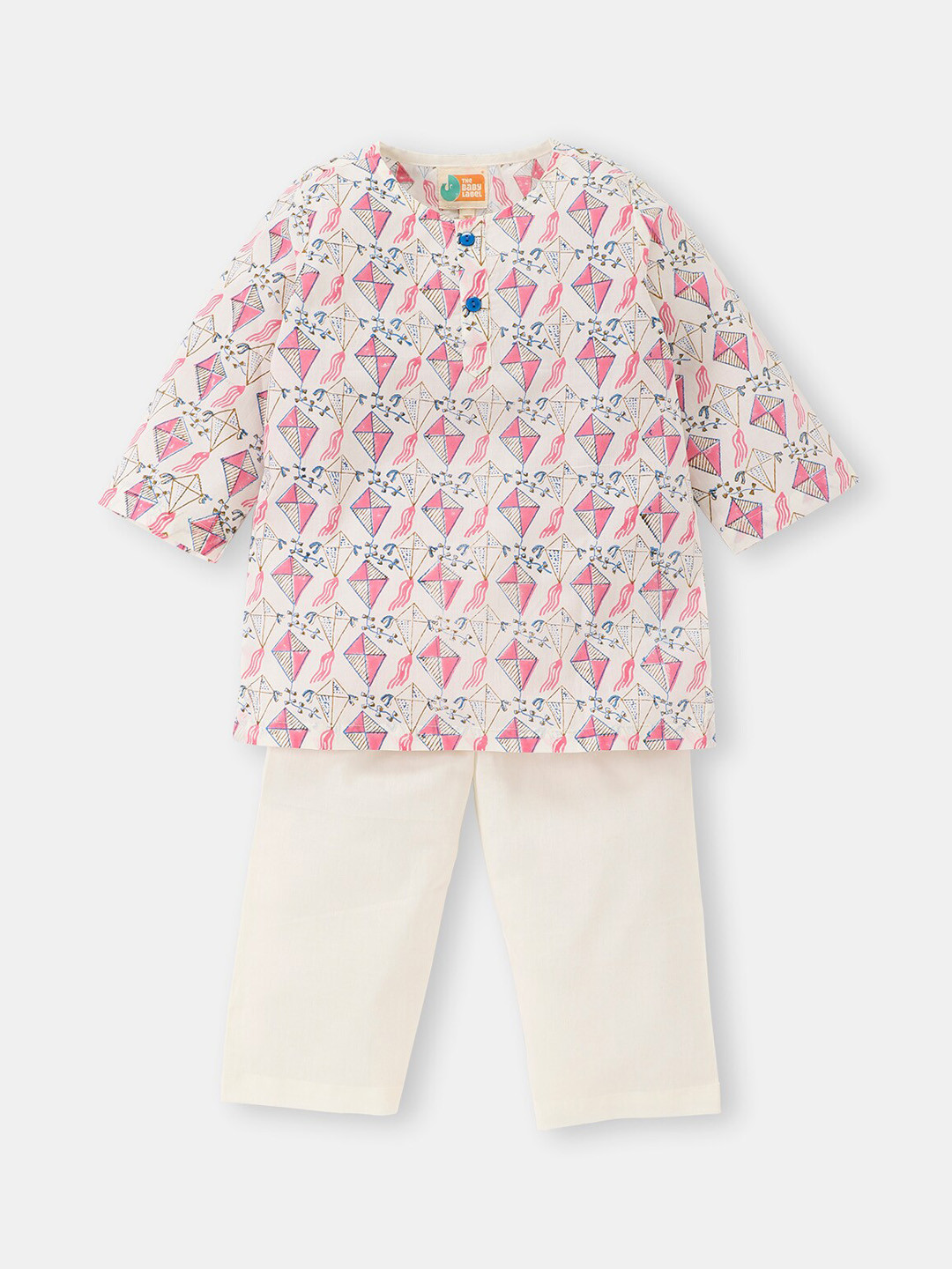THE BABY LABEL Unisex Kids Pink Printed Pure Cotton Kurta with Pyjamas