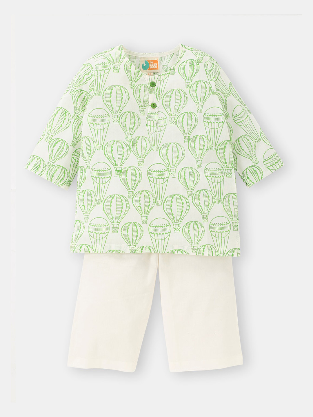 THE BABY LABEL Kids Balloon Trip Pure Cotton Hand-Block Print Kurta Pyjamas