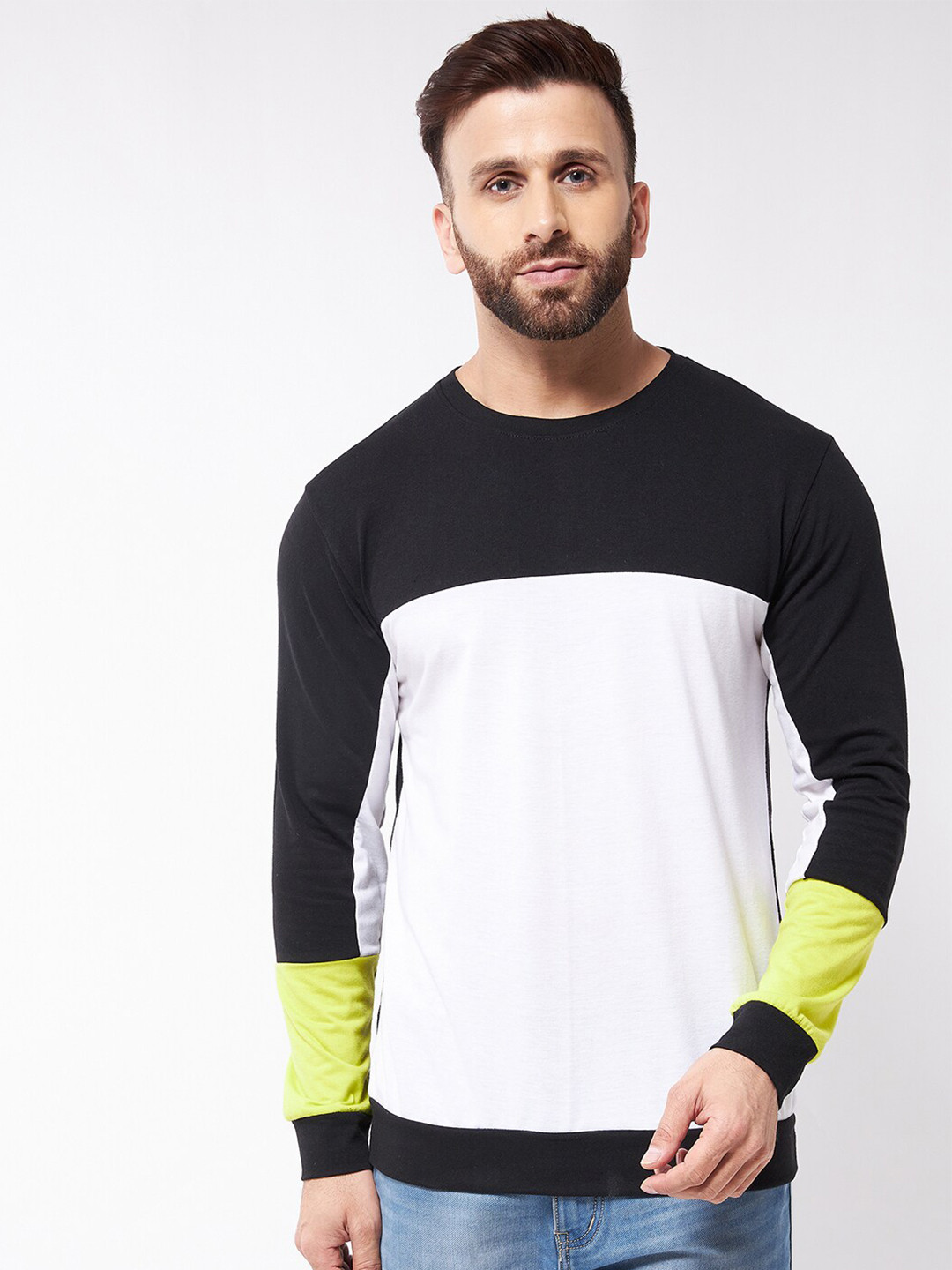 GRITSTONES Men White & Yellow Colourblocked T-shirt