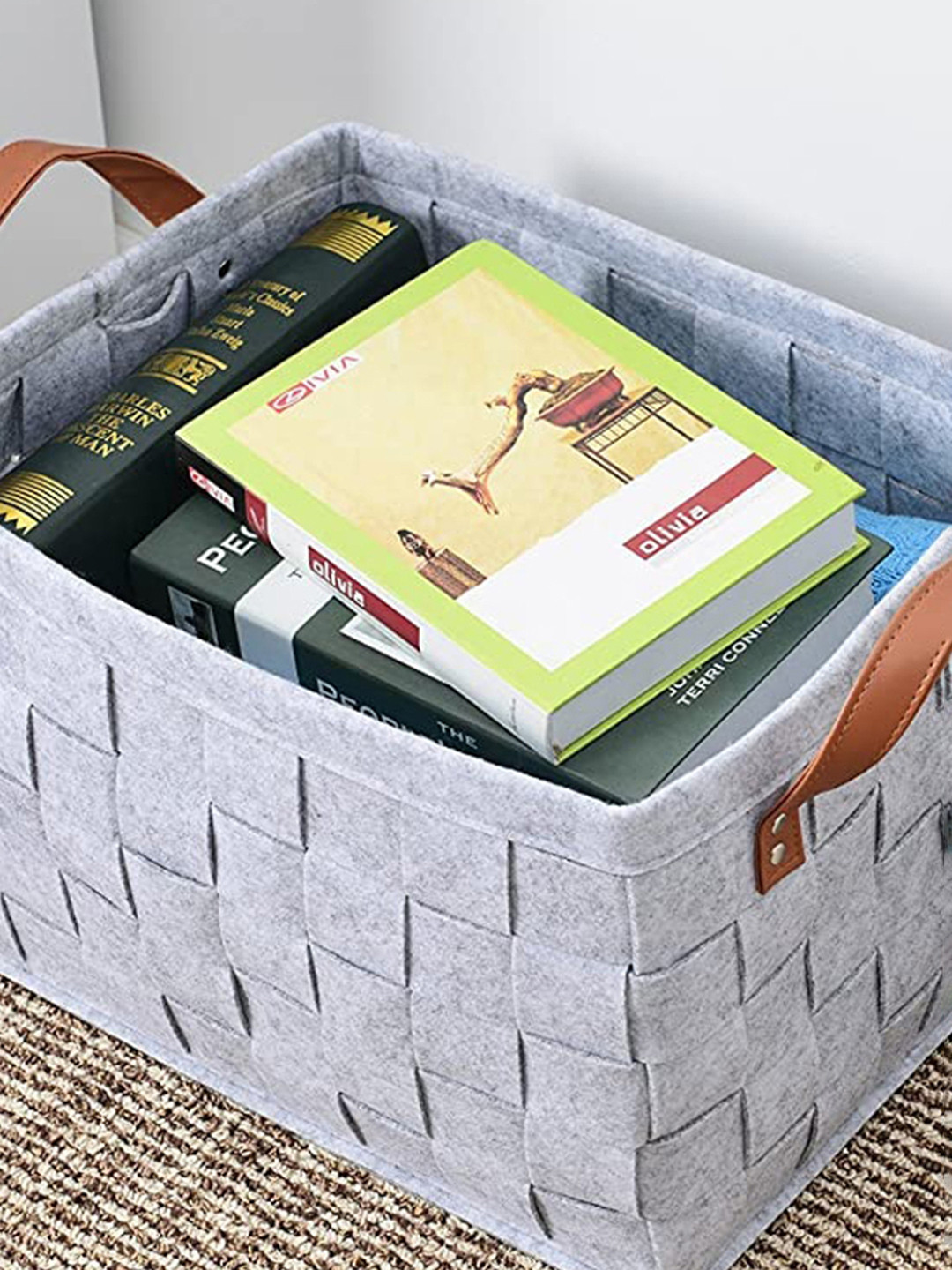 MARKET99 Grey Solid Fabric Storage Basket Organizer