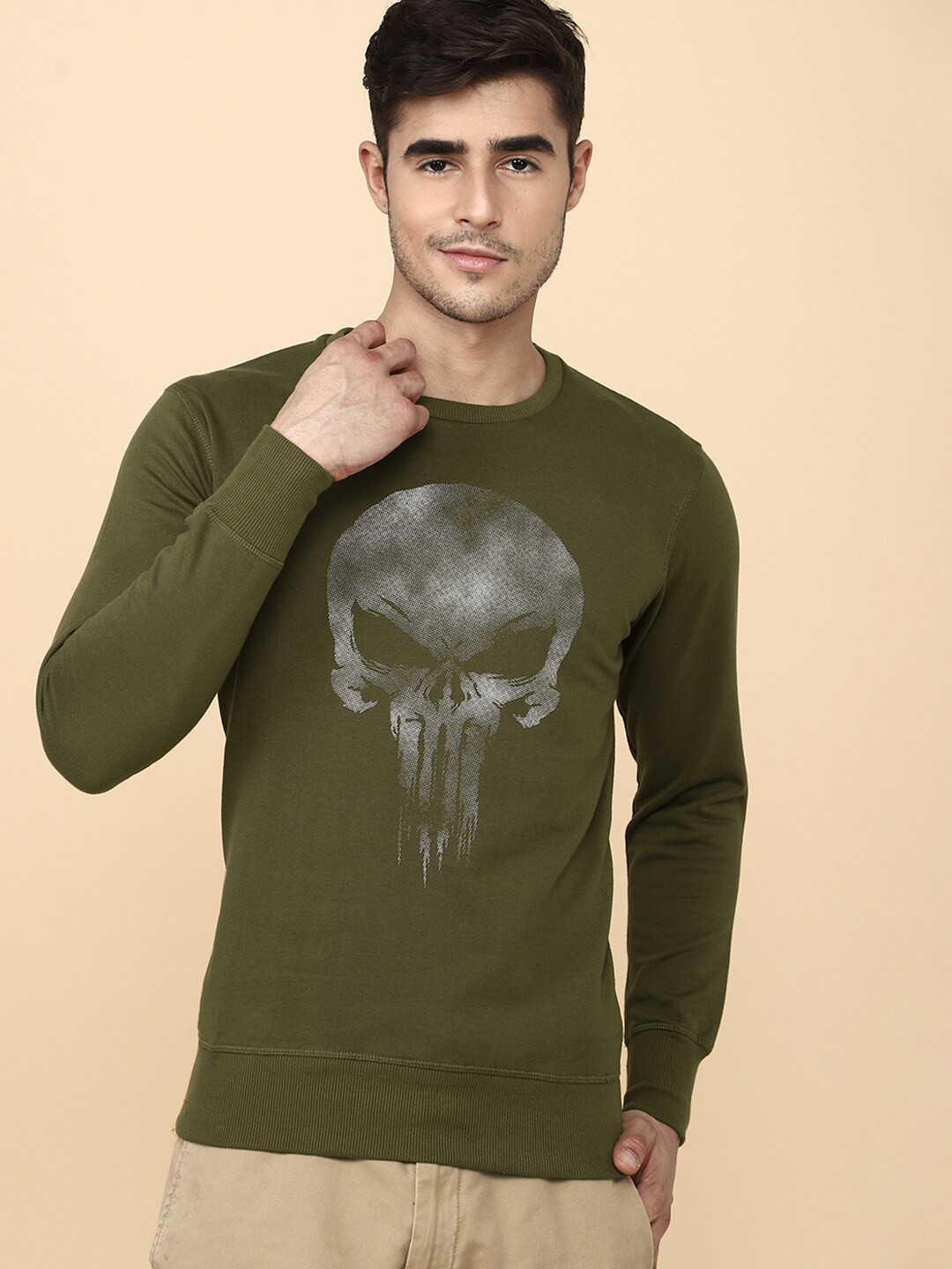 Free Authority Men Green Punisher Printed Sweatshirt