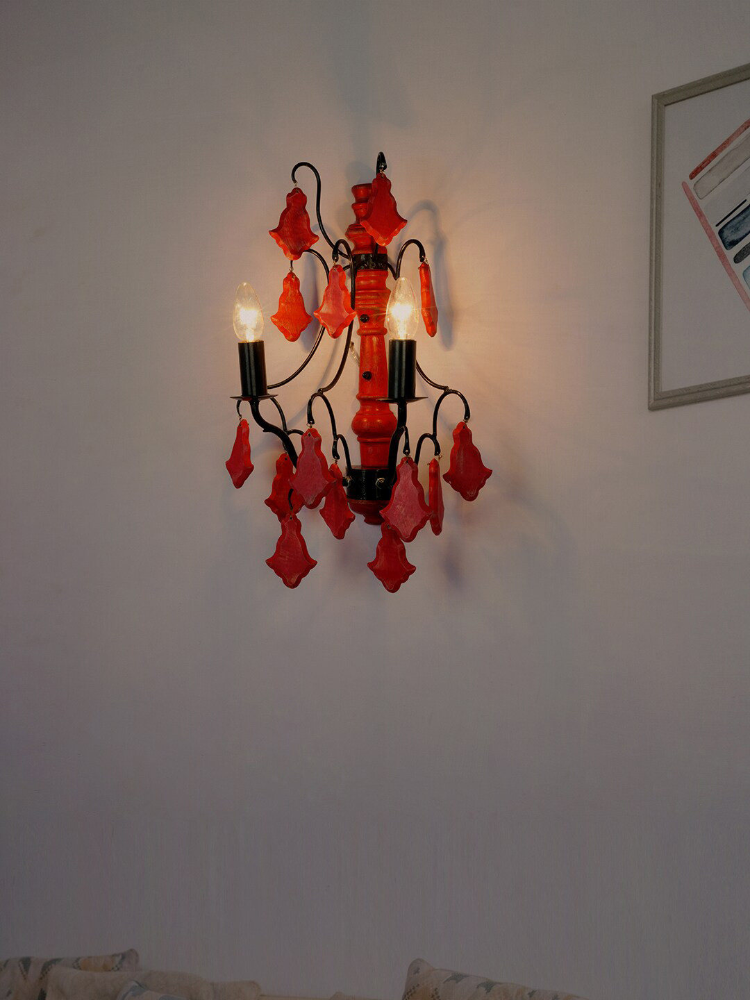 Fos Lighting Red Solid Distressed Rustic Candelabra Wall Lamps