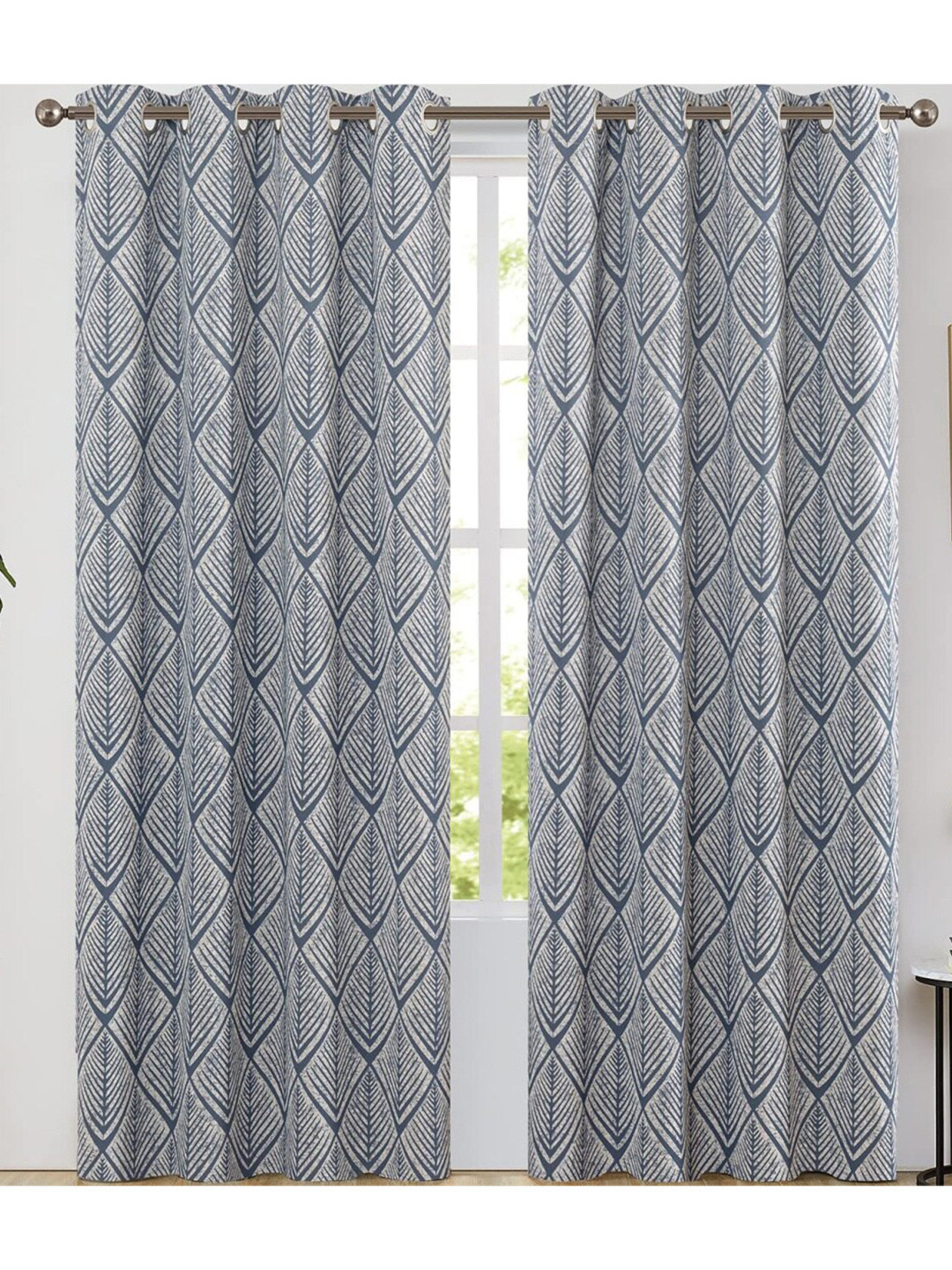 URBAN SPACE Blue & White Black Out Eyelet Window Curtain