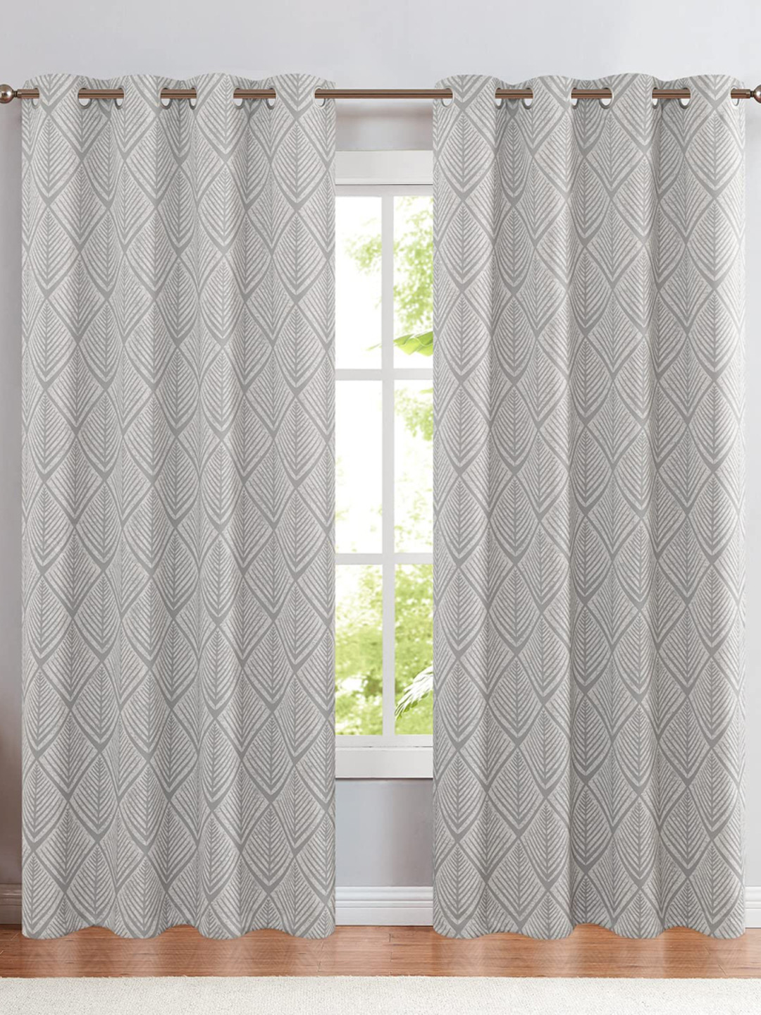 URBAN SPACE Grey & Off White Black Out Window Curtain
