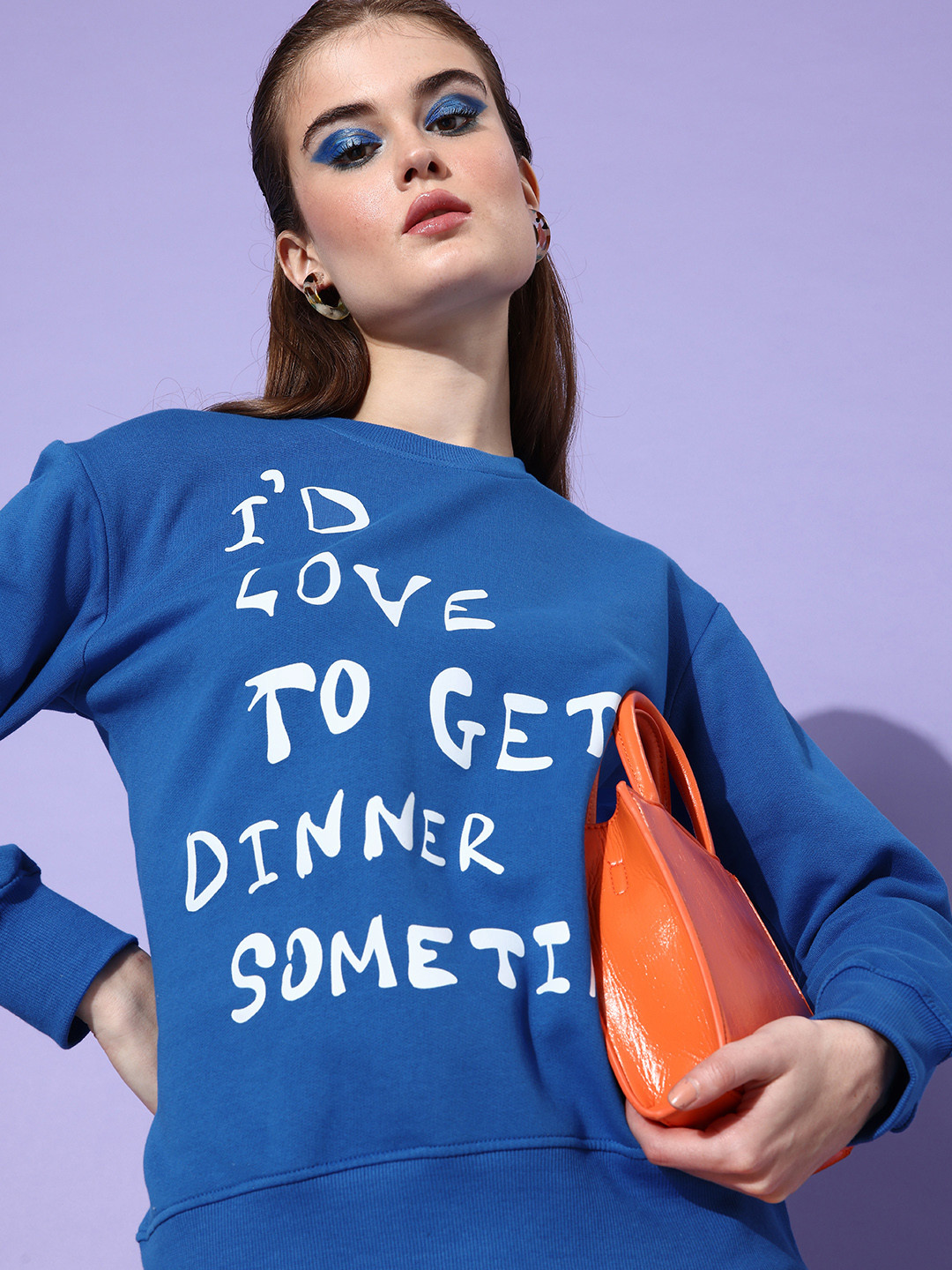 Stylecast X Hersheinbox Women Blue Typography Printed Pullover Sweatshirt