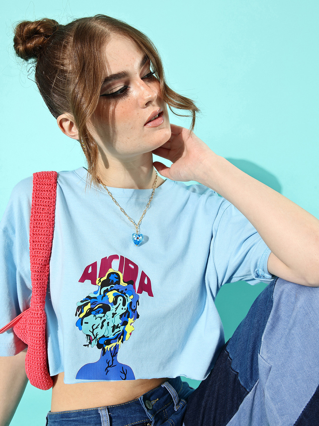 Stylecast X Hersheinbox Attractive Blue Graphic Top