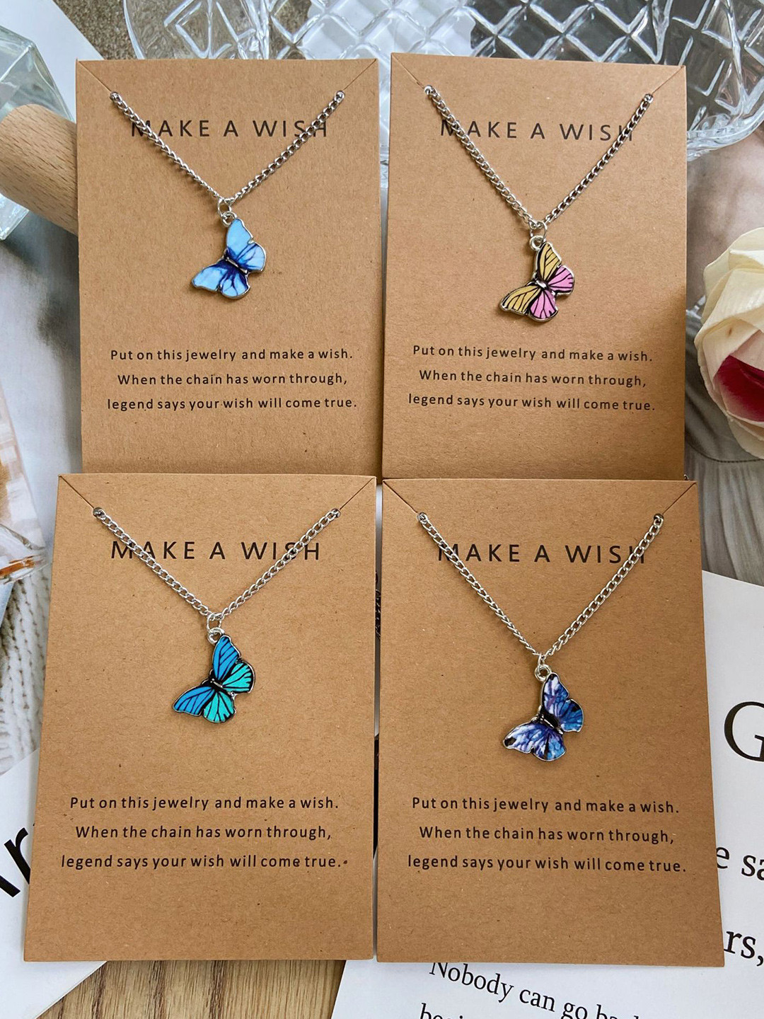 Pinapes Unisex Set Of 4 Blue Gold-Plated Oxidised Necklace