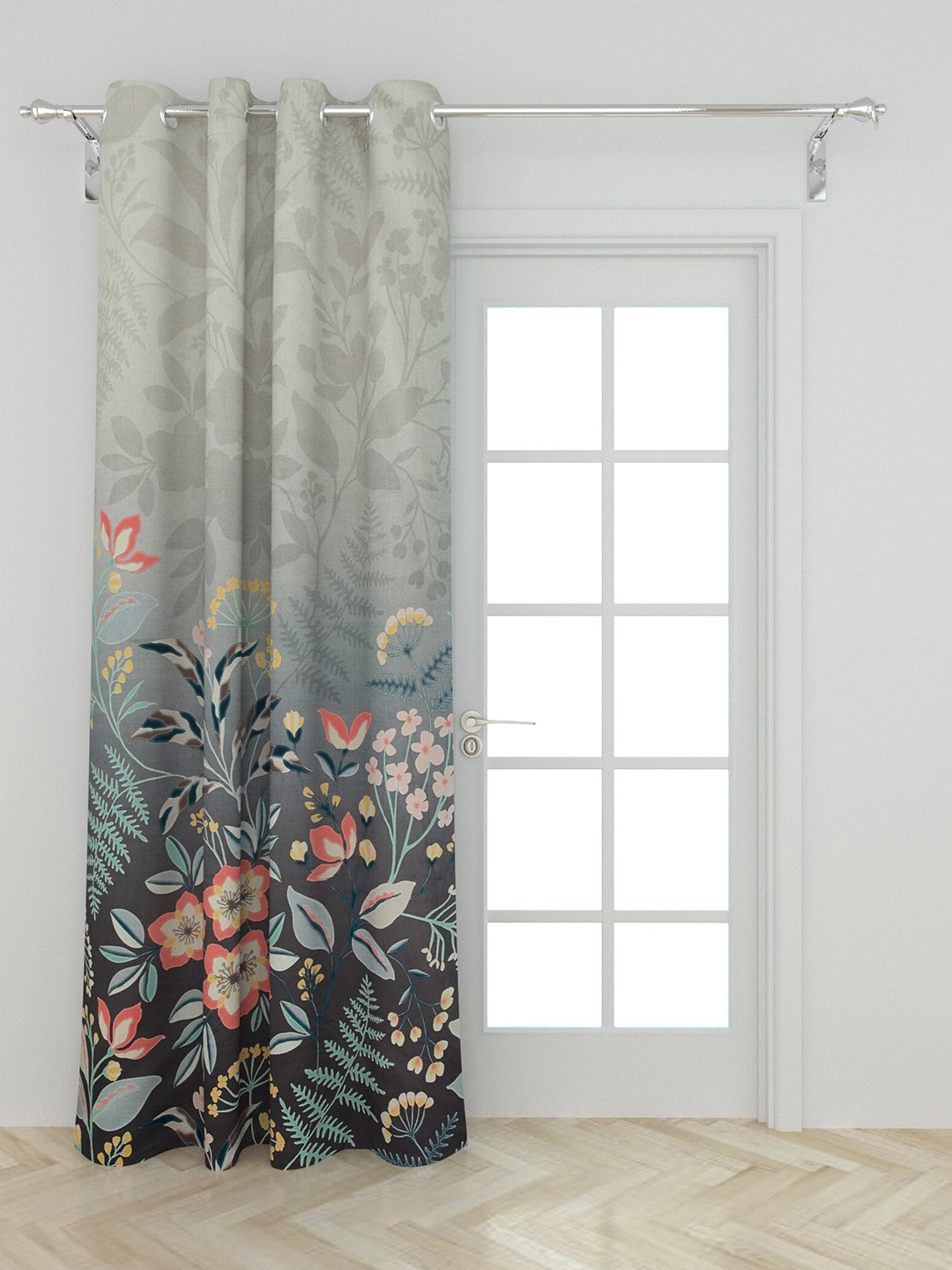 Buy Home Centre Grey Floral Print Polyester Door Curtain