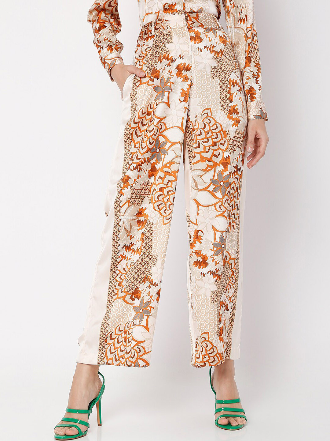 Vero Moda Women Off White Printed High-Rise Trouser