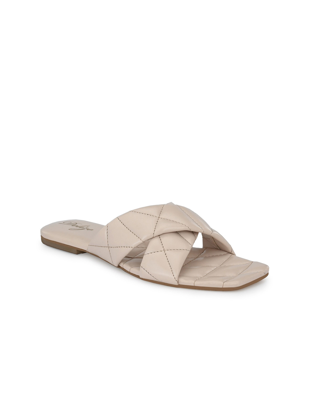 Delize Women Off White Quilted Open Toe Flats
