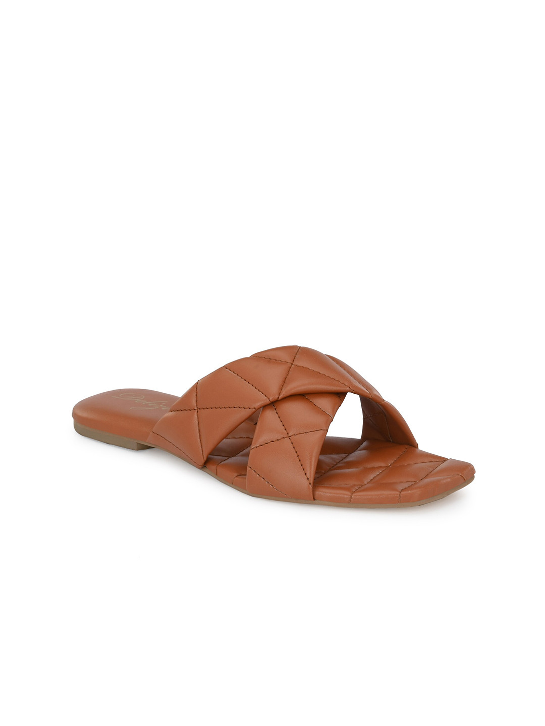 Delize Women Tan Quilted Open Toe Flats