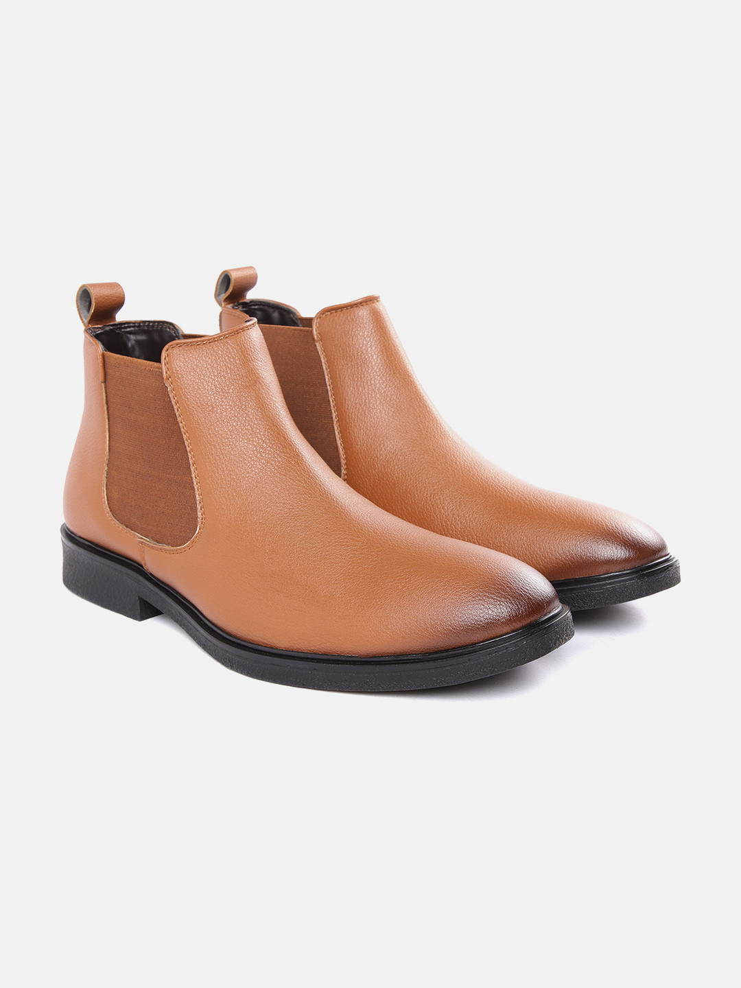 Carlton London Men Tan Brown Solid Mid-Top Flat Chelsea Boots