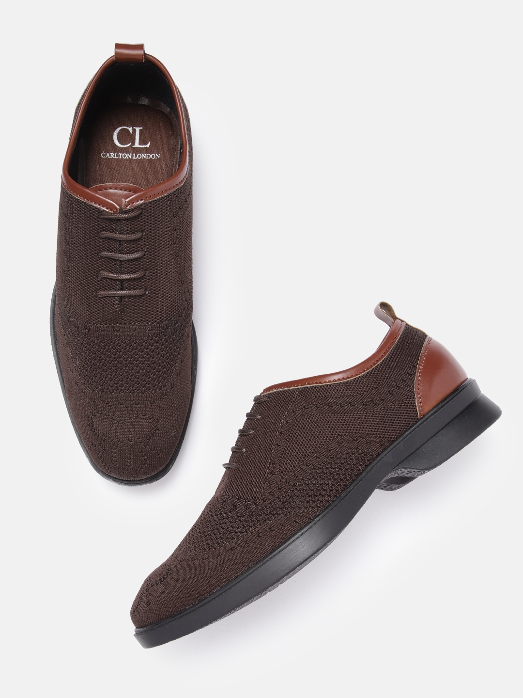 Carlton London Men Coffee Brown Woven Design Oxfords