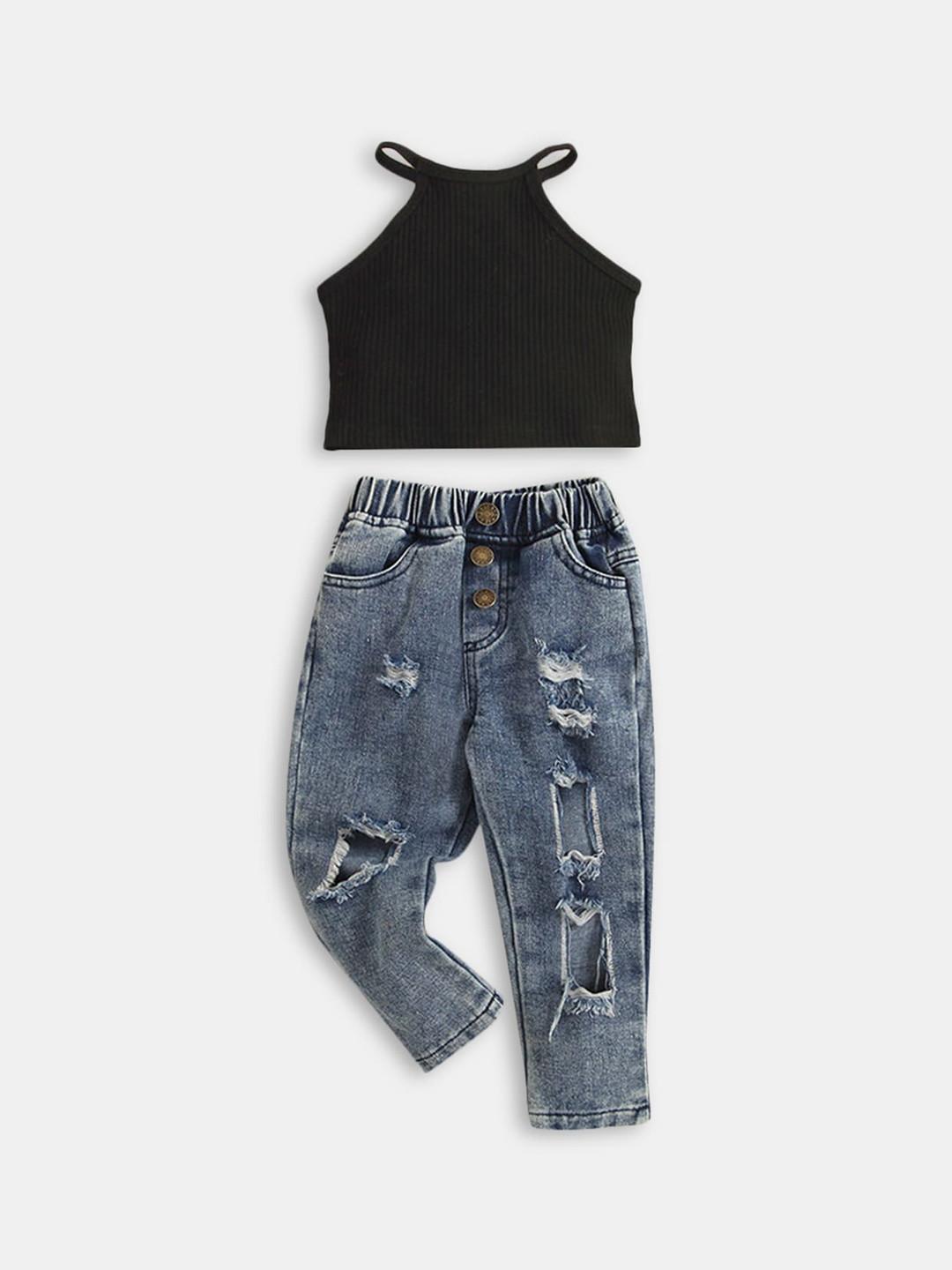 Hopscotch Girls Black & Blue Solis Top with Jeans Set