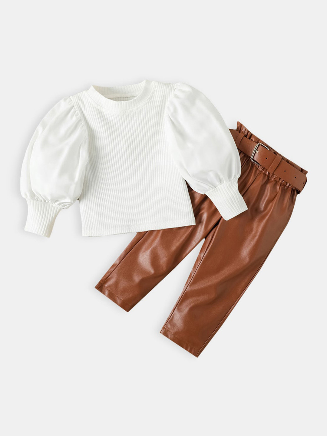 Hopscotch Girls Off White & Brown Top with Trousers