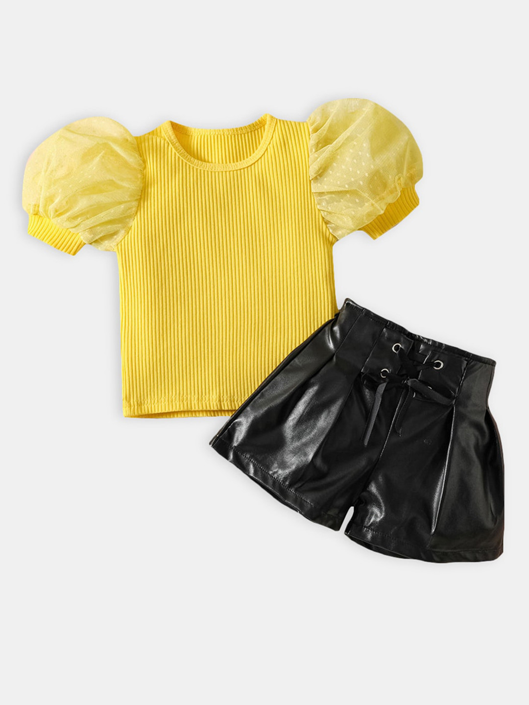 Hopscotch Girls Yellow & Black T-shirt with Shorts