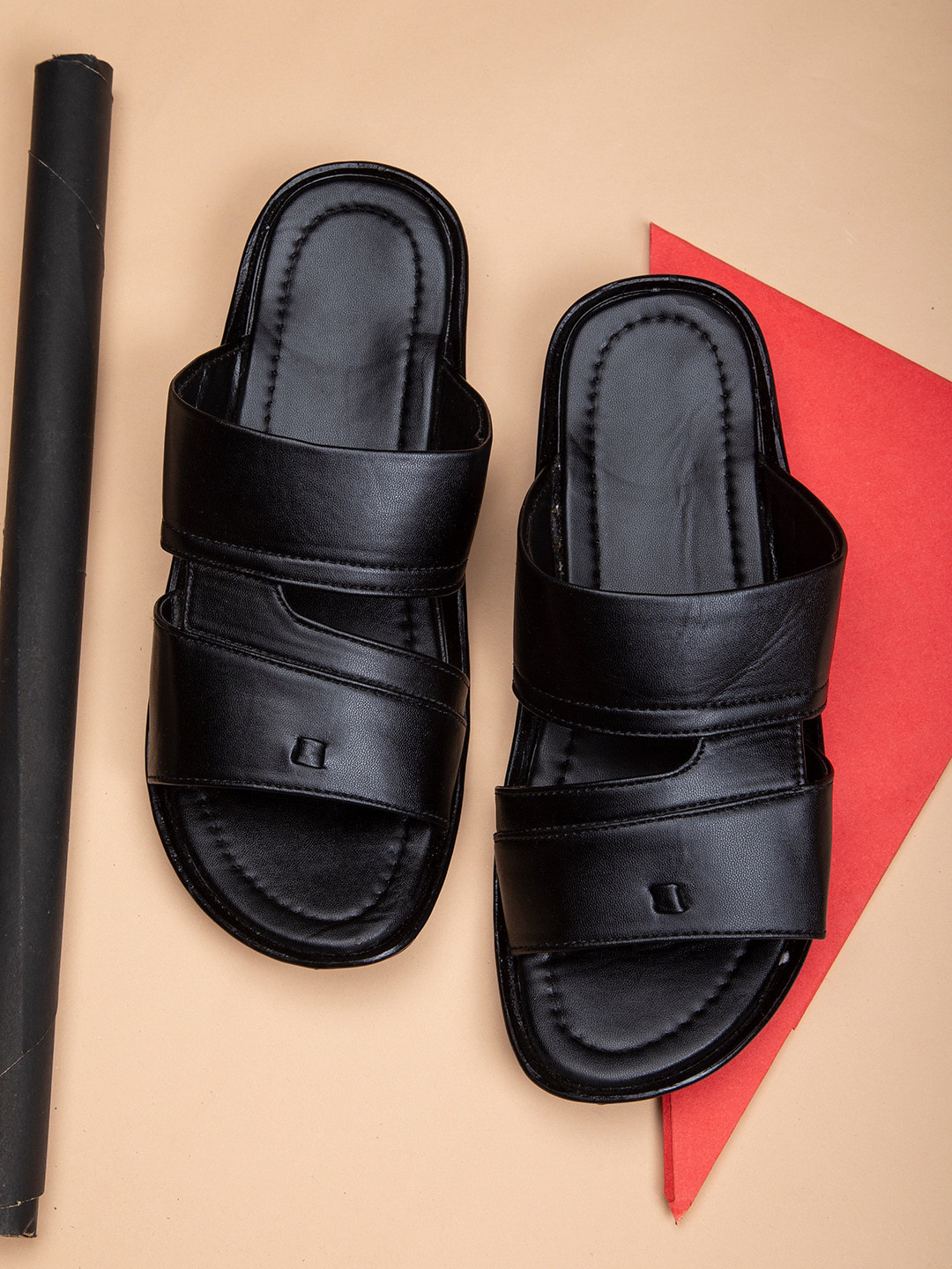 DEAS Men Black Open Toe Flats