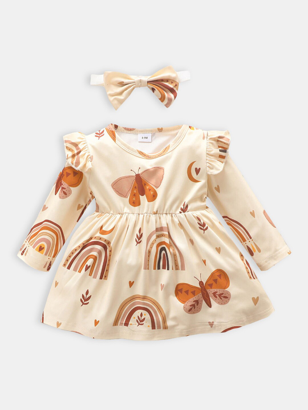 Hopscotch Kids Girls Beige Peplum Dress comes with hairband