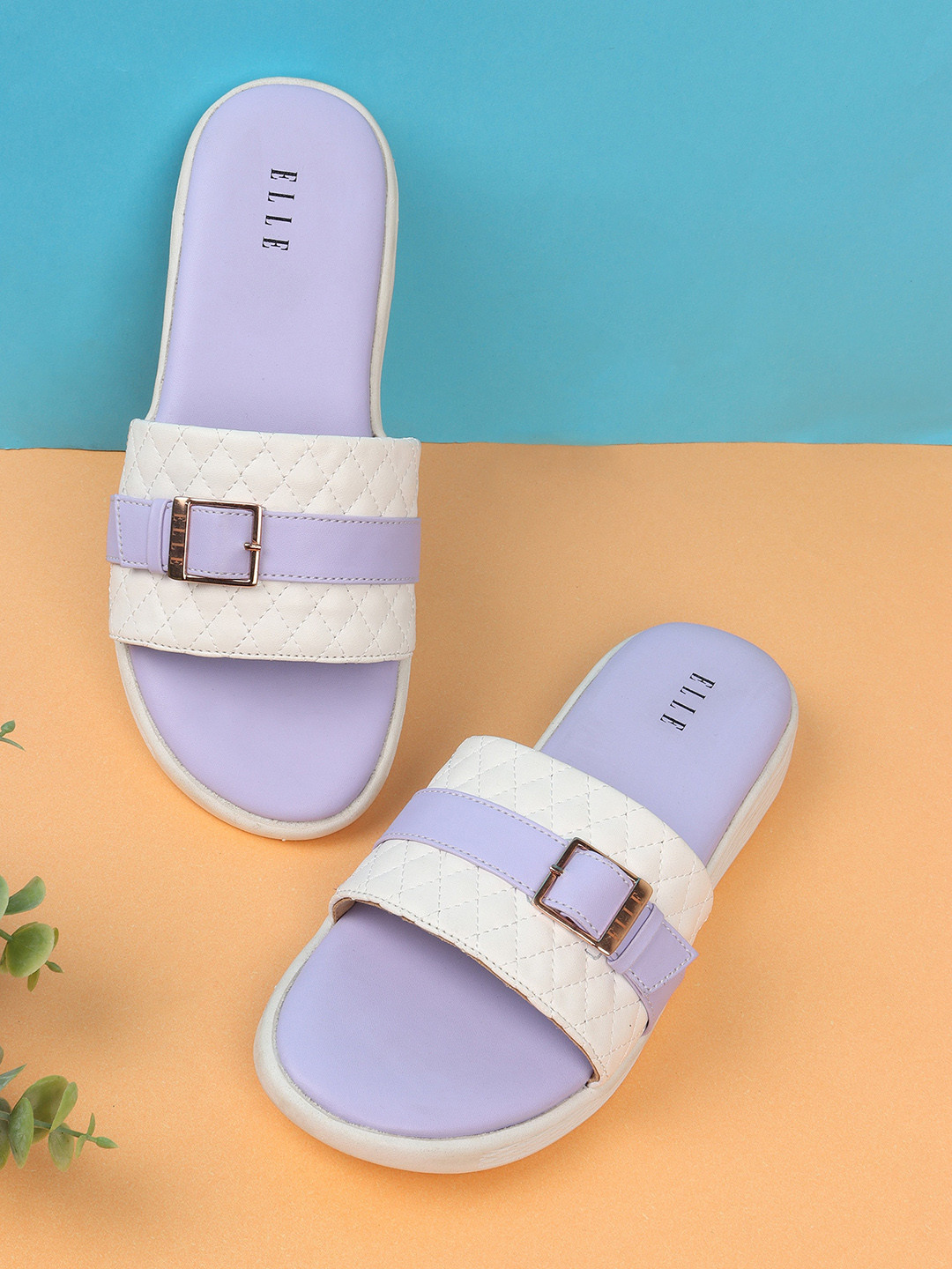 ELLE Women Purple Textured Synthetic Open Toe Flats with Buckles
