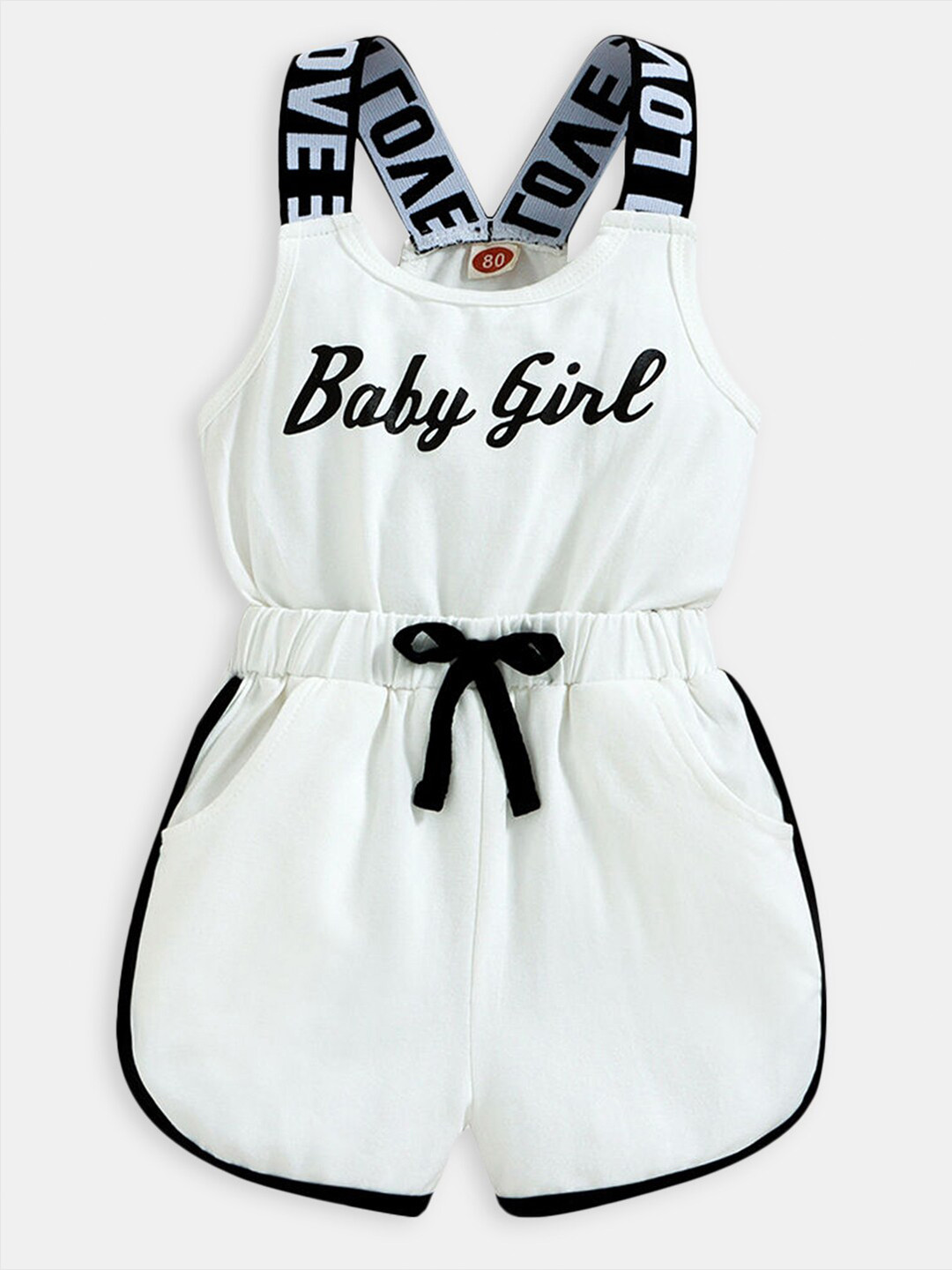 Hopscotch Girls White & Blue Printed Polyester Sleeveless  Jumpsuit