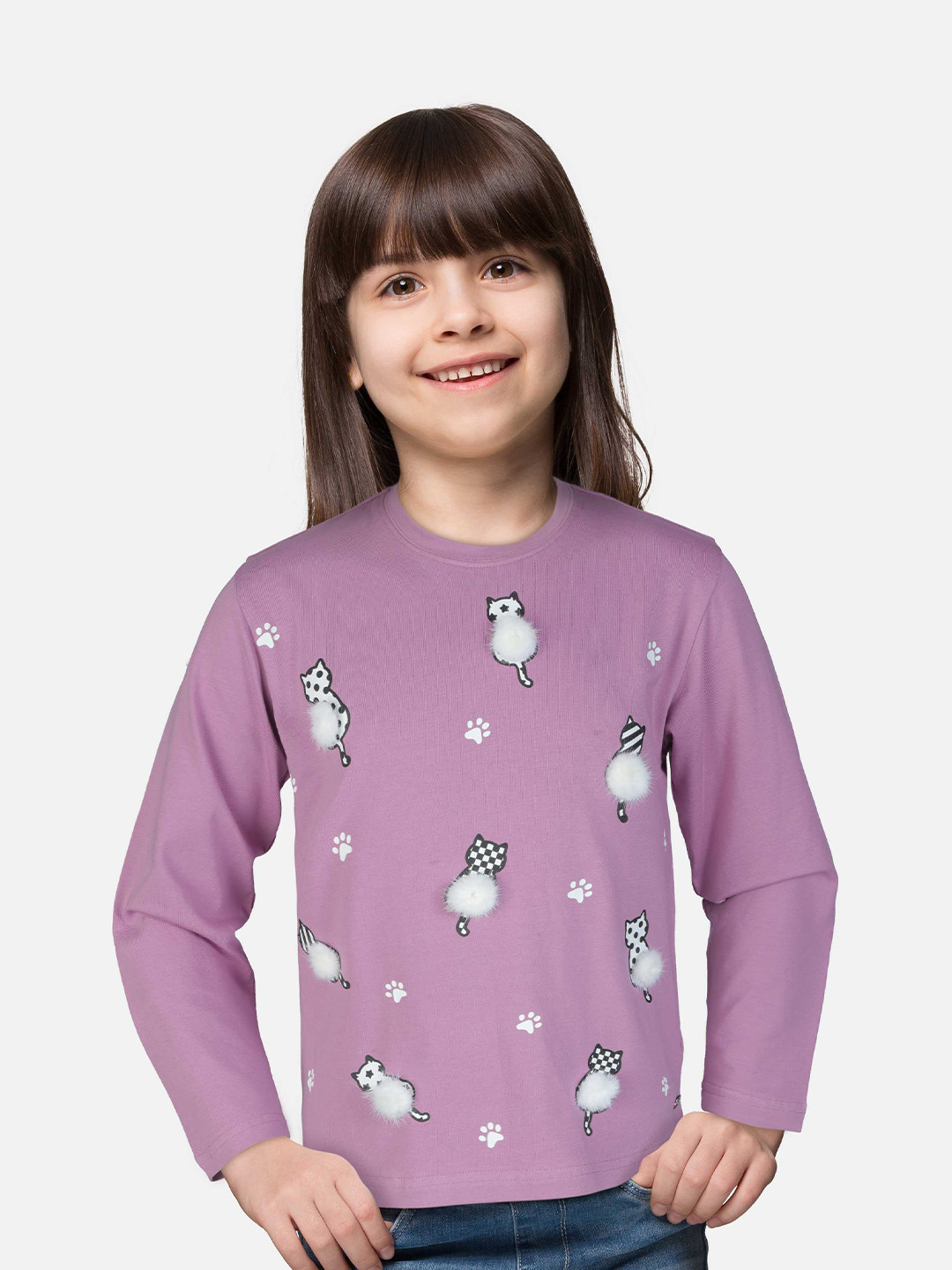 Gini and Jony Girls Purple & White Printed Knitted Top