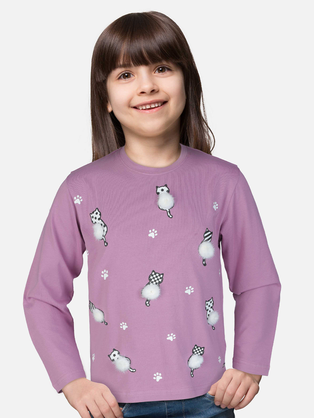 Gini and Jony Girls Purple Printed Round Neck Top