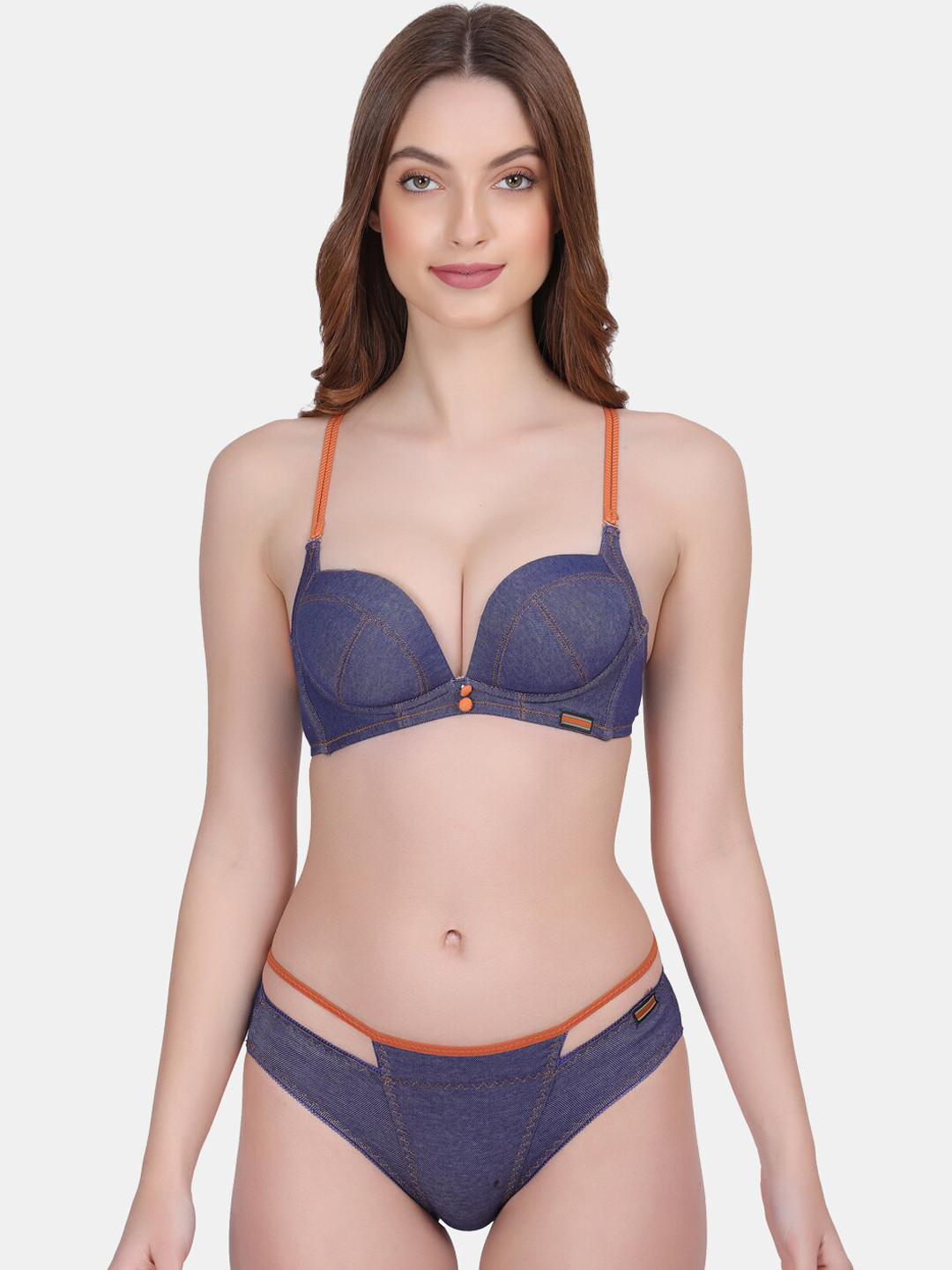 Amour Secret Women Blue Solid Lightly Padded Lingerie Set PB1802_Blu