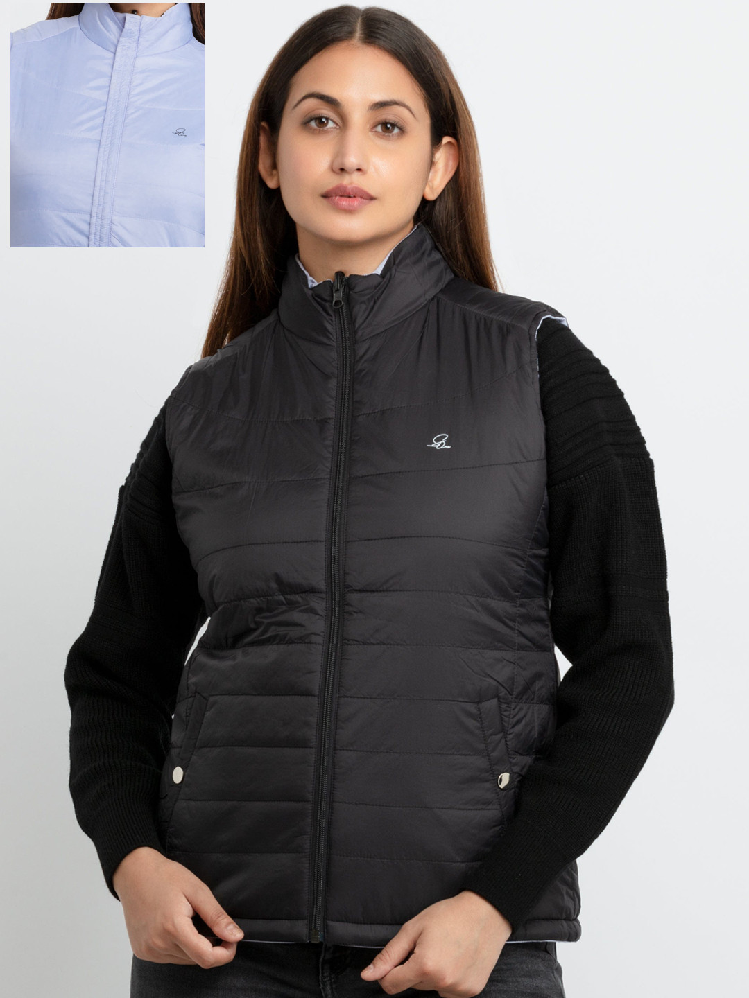Status Quo Women Black & Blue Reversible Puffer Jacket