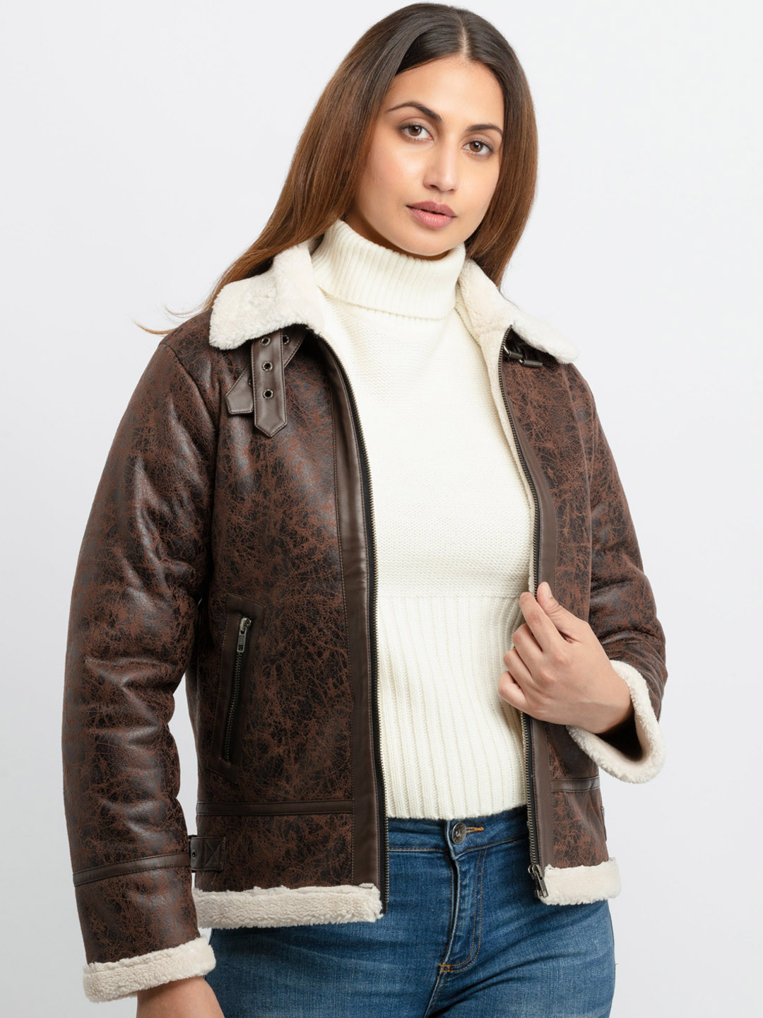 Status Quo Women Brown Biker Jacket