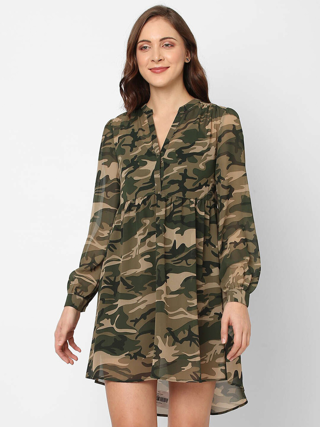 Pepe Jeans Women Beige & Green Shirt Dress