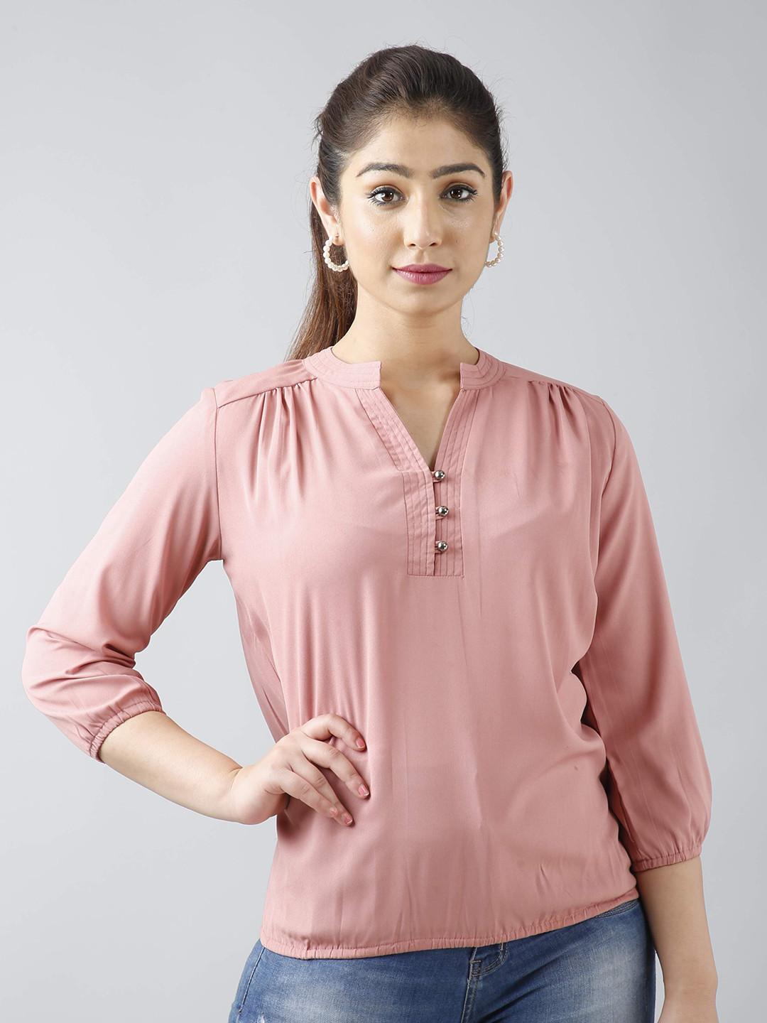 Fab Star Pink Mandarin Collar Top