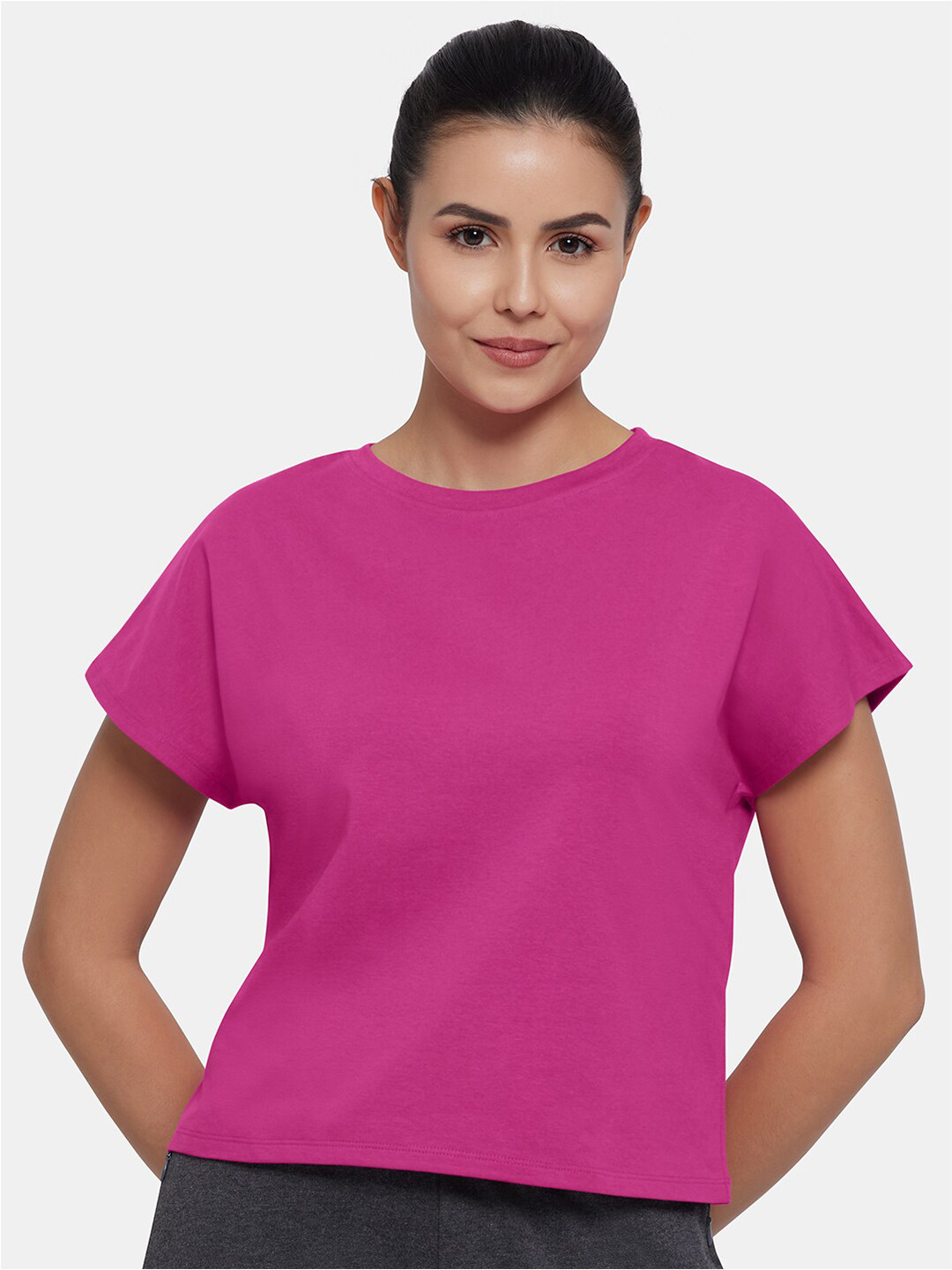 Amante Women Purple Extended Sleeves Raw Edge T-shirt