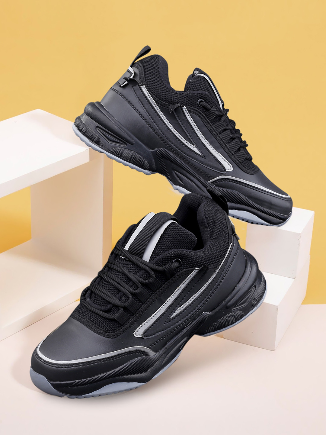 AROOM Women Black Woven Design Sneakers