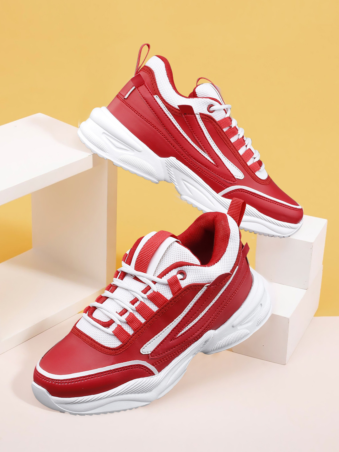 AROOM Women Red Printed High-Top Sneakers