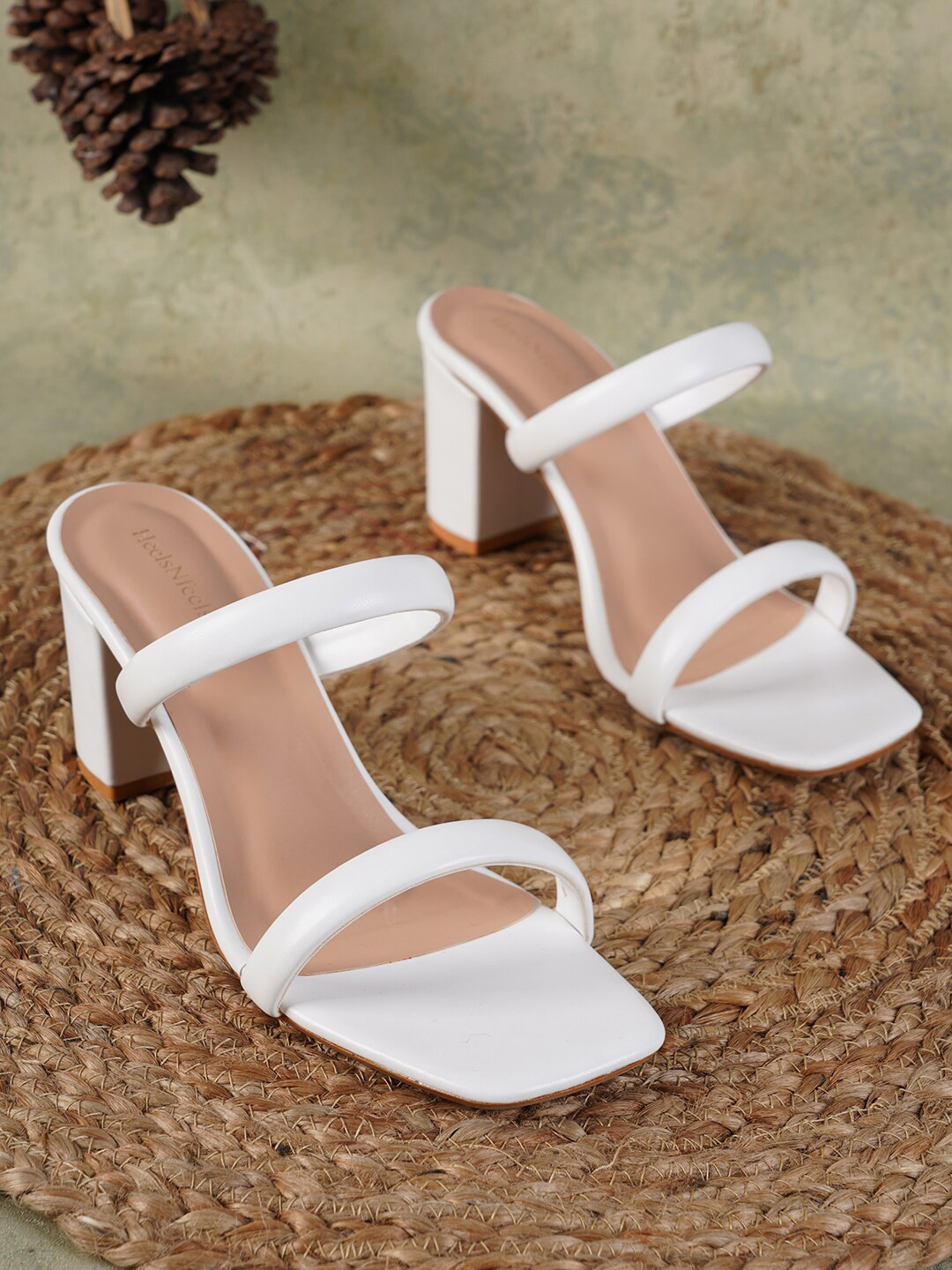 HEELSNFEELS White & Beige Party Block Heels